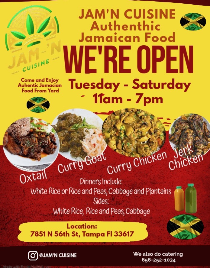 Oxtails, Curry Goat, Curry Chicken, Jerk Chicken